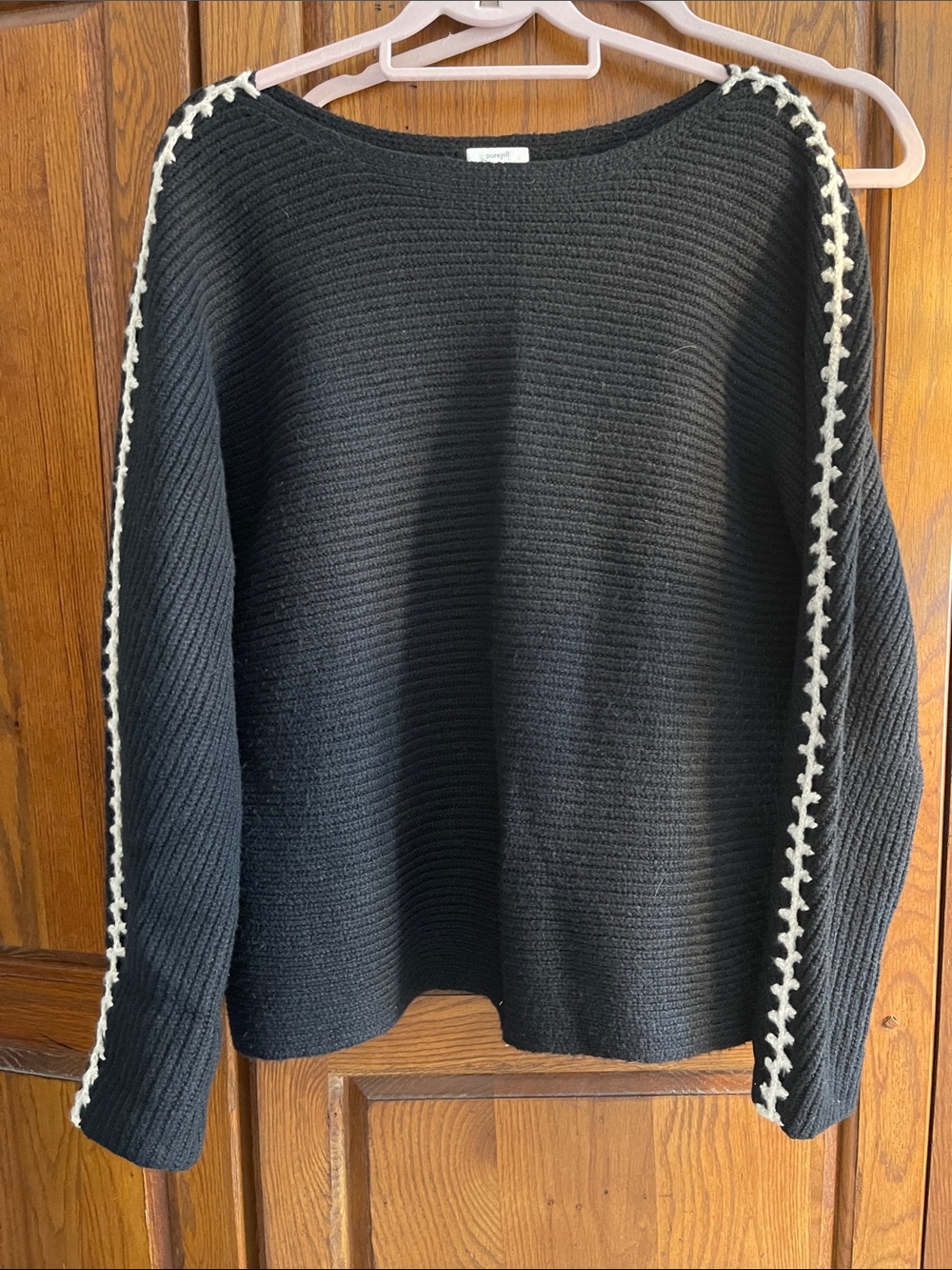 J. Jill Black Crewneck Sweater with Cream Contrast Trim